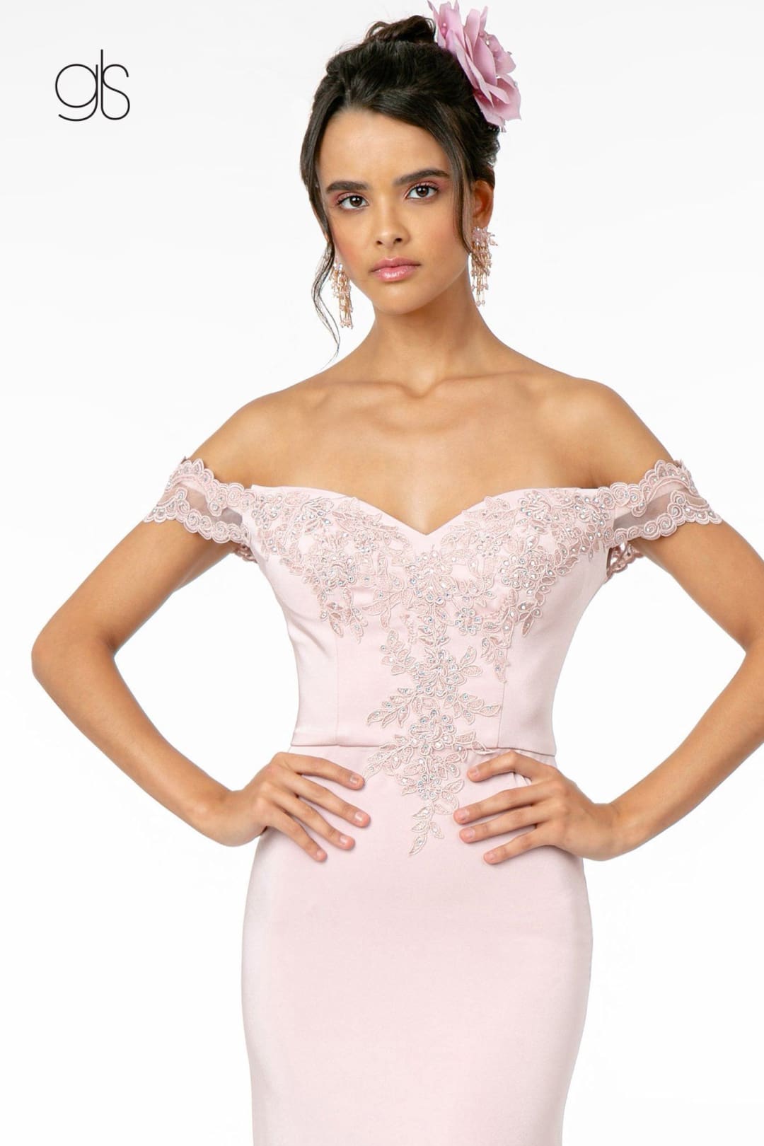 Lace Applique Long Off Shoulder Dress by Elizabeth K GL2958 - Long Formal Dresses