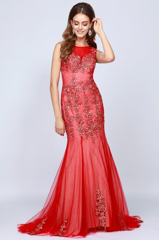 Juliet Red/Gold Long Formal Dresses