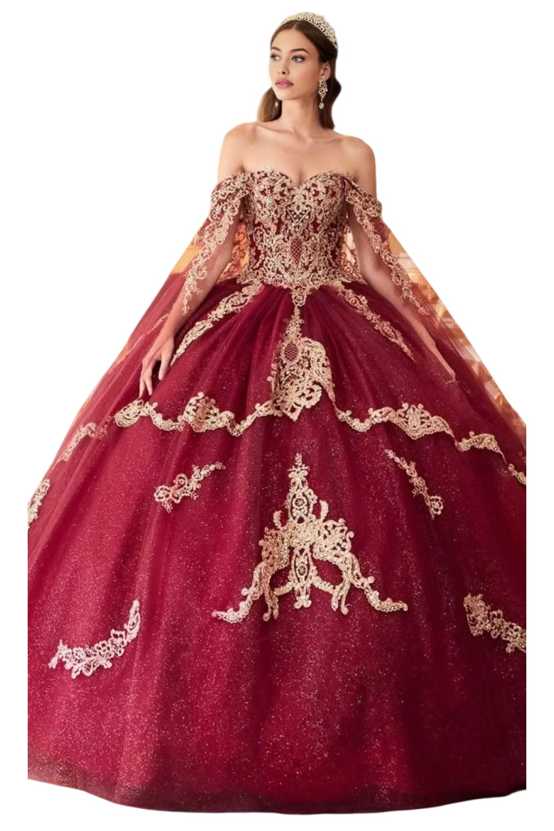 Lace Applique Off-Shoulder Ball Gown 2025 Elegant Formal Dress - Burgundy / XXS - Prom