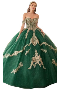 Lace Applique Off-Shoulder Ball Gown 2025 Elegant Formal Dress - Emerald / XXS - Prom