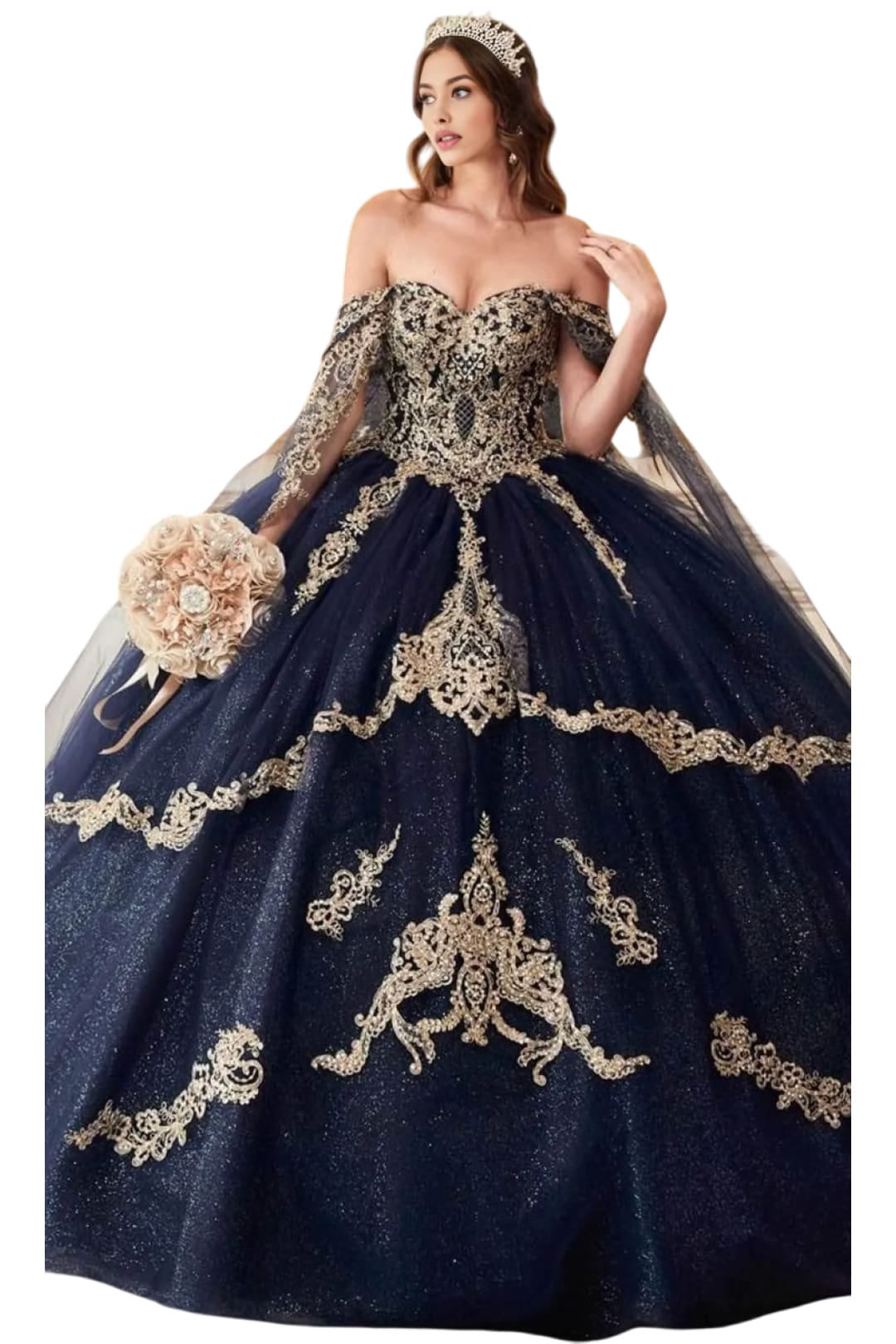 Lace Applique Off-Shoulder Ball Gown 2025 Elegant Formal Dress - Navy / XXS - Prom