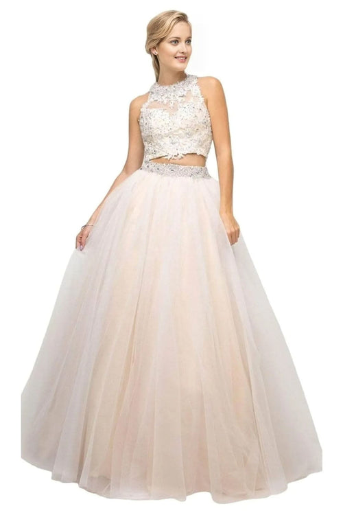 Lace Beaded Top Two-Piece Dress 2025 Elegant Formal Gown - Champagne / 2 - Prom