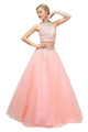 Lace Beaded Top Two-Piece Dress 2025 Elegant Formal Gown - Peach / 2 - Prom