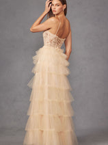 Lace Bodice Sleeveless A-line Ruffled Gown by Juliet JT2451S