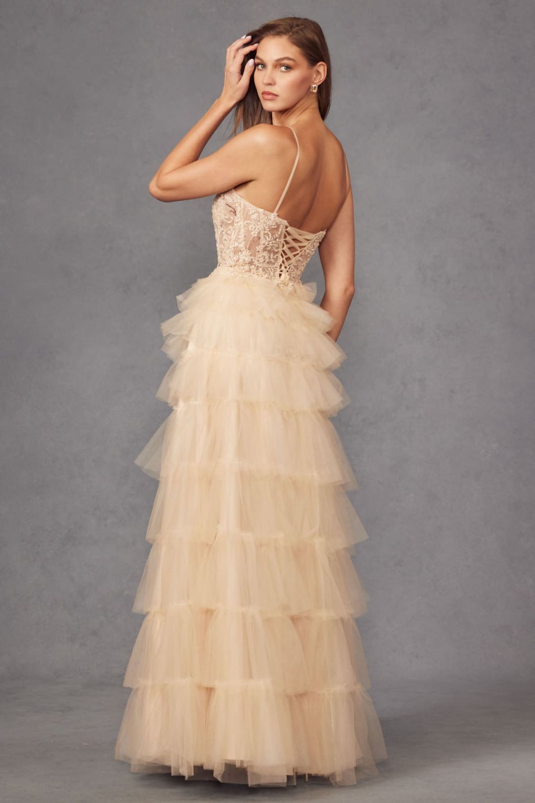 Lace Bodice Sleeveless A-line Ruffled Gown by Juliet JT2451S - Long Formal Dresses