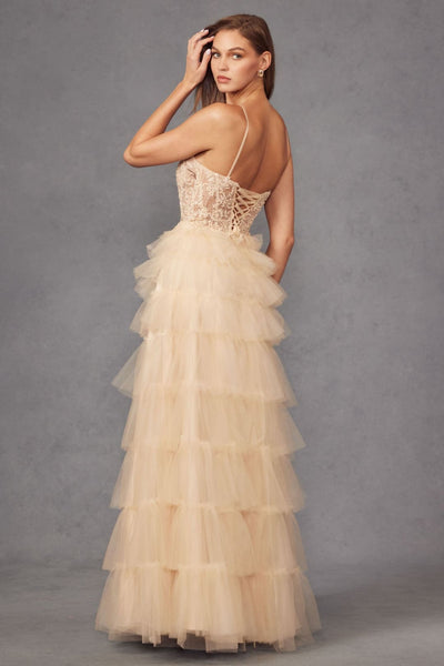 Lace Bodice Sleeveless A-line Ruffled Gown by Juliet JT2451S - Long Formal Dresses