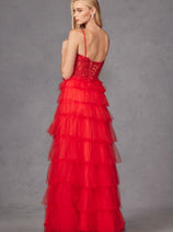 Lace Bodice Sleeveless A-line Ruffled Gown by Juliet JT2451S