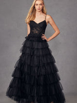 Lace Bodice Sleeveless A-line Ruffled Gown by Juliet JT2451S