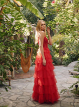 Lace Bodice Sleeveless A-line Ruffled Gown by Juliet JT2451S