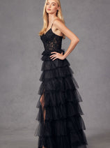 Lace Bodice Sleeveless A-line Ruffled Gown by Juliet JT2451S