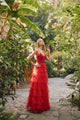 Lace Bodice Sleeveless A-line Ruffled Gown by Juliet JT2451S - Red / XS - Long Formal Dresses