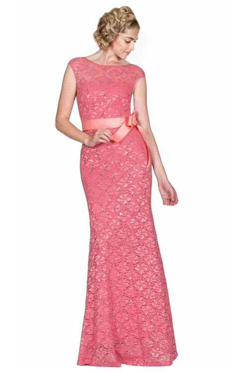 Lace Cap Sleeve Illusion Bateau Dress 2025 Elegant Evening Gown - Blush / XS - Prom