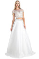 Lace Cap Sleeve Two-Piece Satin Gown 2025 Elegant Evening Dress - Off White / 2 - Prom