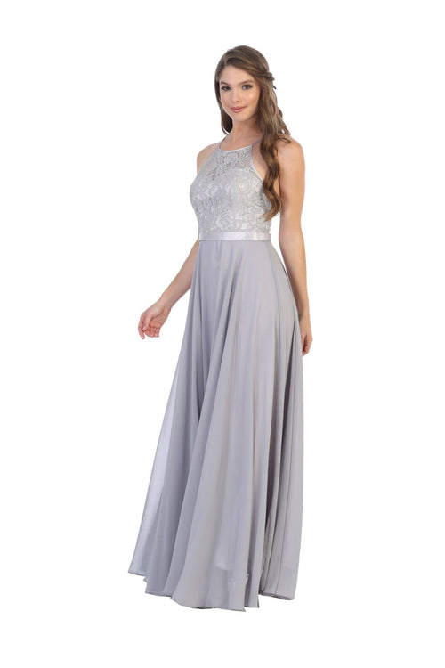Lace Halter Chiffon Long Bridesmaids Dress - The Dress Outlet