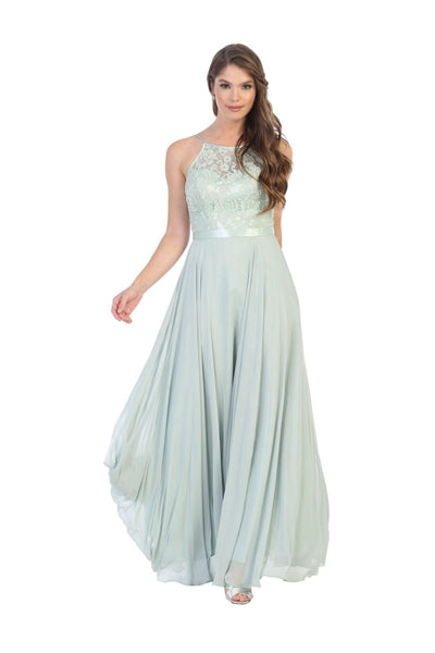 Lace Halter Chiffon Long Bridesmaids Dress - The Dress Outlet