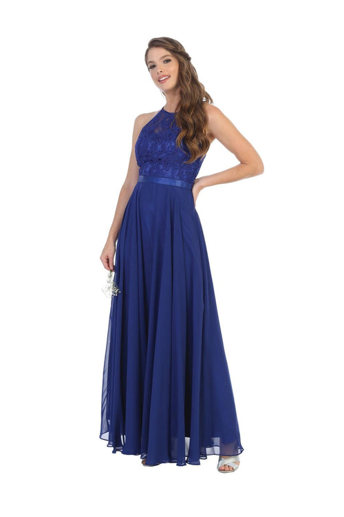Lace Halter Chiffon Long Bridesmaids Dress - The Dress Outlet