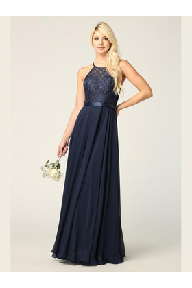 Eva USA 3216 Lace Halter Chiffon Long Bridesmaids Dress