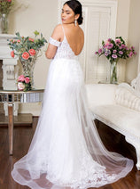 White Bridal Dress Lace Overskirt Wedding Gown by Elizabeth K GL1946