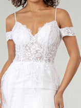 White Bridal Dress Lace Overskirt Wedding Gown by Elizabeth K GL1946