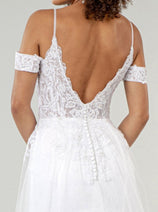 White Bridal Dress Lace Overskirt Wedding Gown by Elizabeth K GL1946
