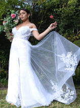 White Bridal Dress Lace Overskirt Wedding Gown by Elizabeth K GL1946