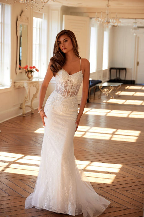 Lace Sleeveless Bridal Mermaid Dress by Juliet JT2481UW - Off White / 2 - Long Formal Dresses