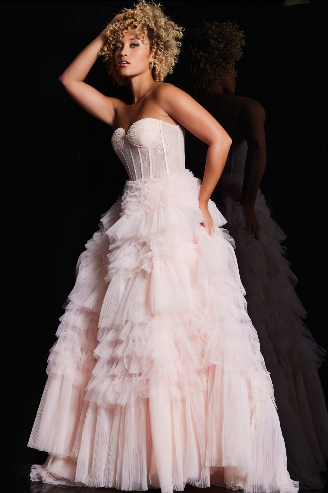 Lace Strapless A-line Ruffled Gown by Jovani 38540 - Long Formal Dresses