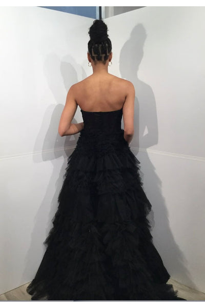 Lace Strapless A-line Ruffled Gown by Jovani 38540 - 00 / Black - Long Formal Dresses