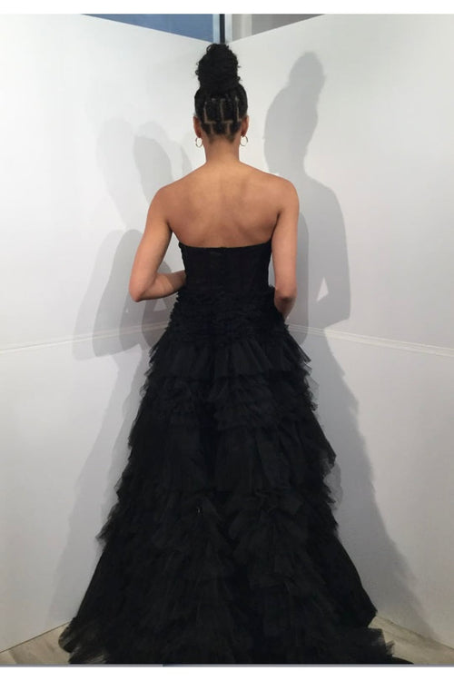 Lace Strapless A-line Ruffled Gown by Jovani 38540 - 00 / Black - Long Formal Dresses