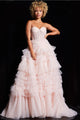 Lace Strapless A-line Ruffled Gown by Jovani 38540 - 00 / Pink - Long Formal Dresses