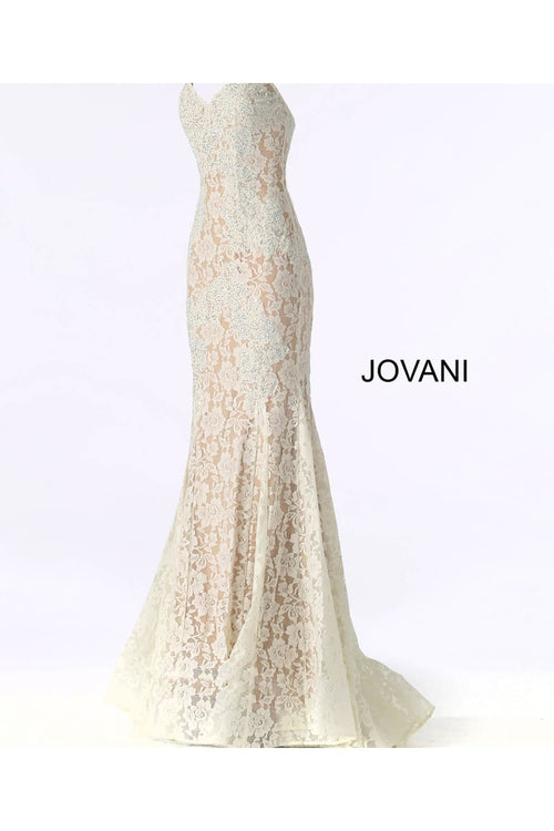 Lace Strapless Mermaid Dress by Jovani 37334 - 00 / Ivory - Long Formal Dresses