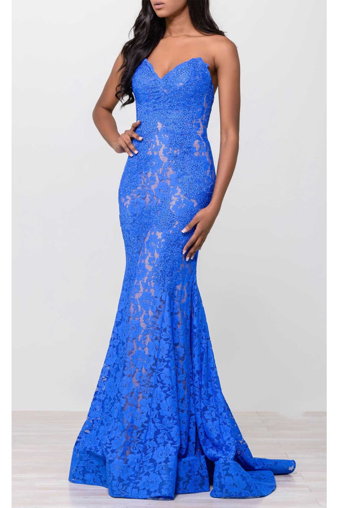 Lace Strapless Mermaid Dress by Jovani 37334 - 00 / Royal - Long Formal Dresses
