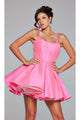 Lace-Up Short Babydoll Hoco Dress: Jovani 40379 - Neon Pink / 00 - Apparel & Accessories > Clothing > Dresses