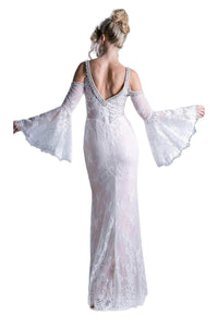 Ladivine 13112 - Sheath Gown with Lace and Bell Sleeves - Prom