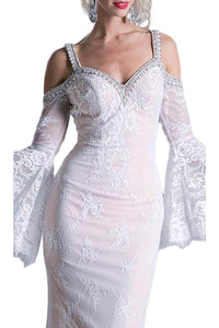 Ladivine 13112 - Sheath Gown with Lace and Bell Sleeves - Prom