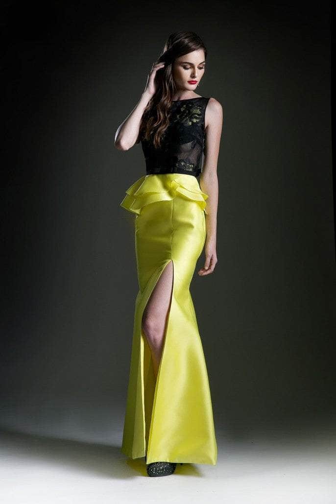 Ladivine 15088 - Laced Top Slit Mermaid Evening Gown - Prom