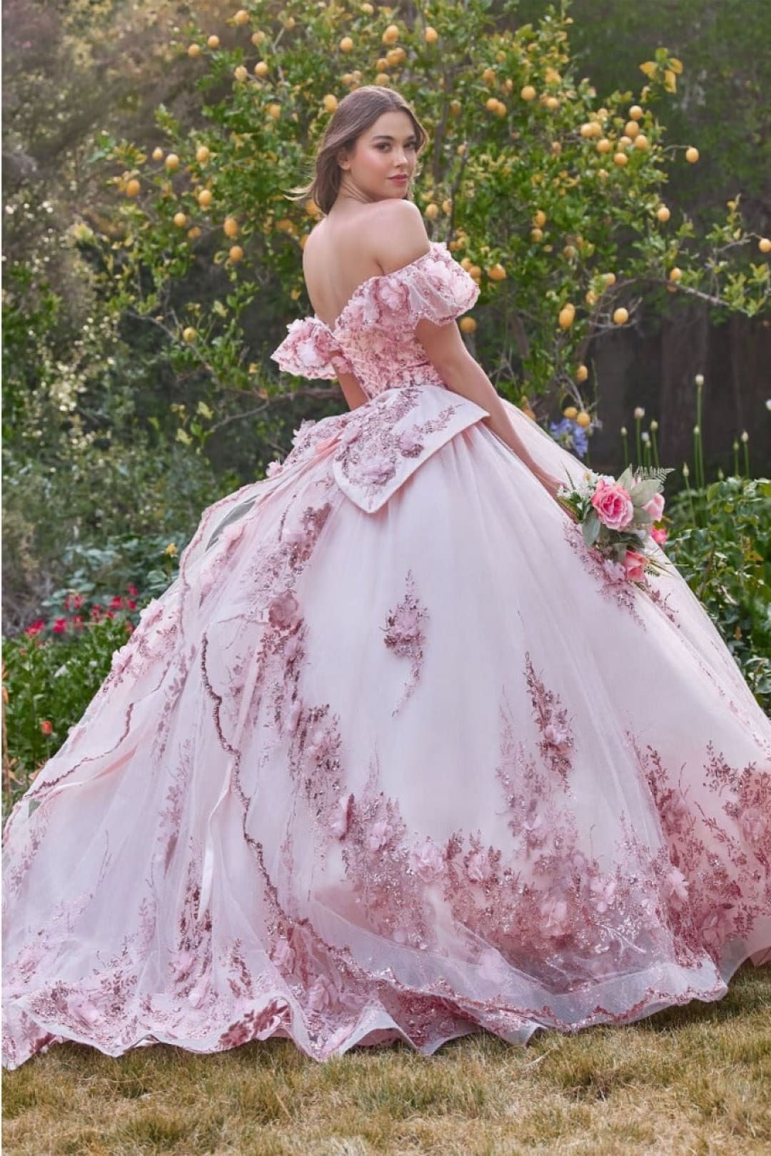 cinderella-divine-15701 Floral Corset Glitter Layered Quinceanera Ball Gown - Dress