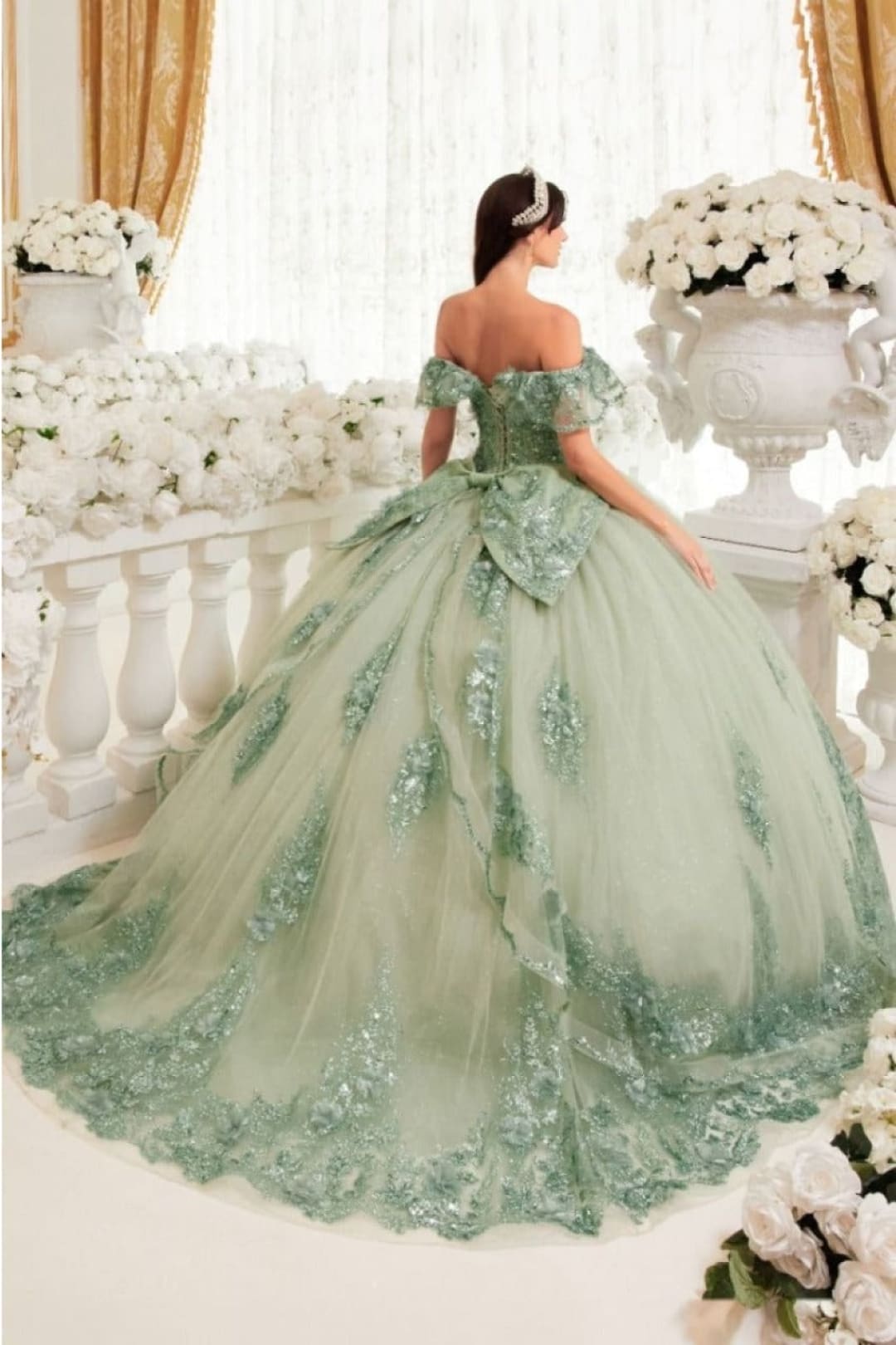 cinderella-divine-15701 Floral Corset Glitter Layered Quinceanera Ball Gown - Dress