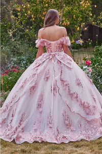 cinderella-divine-15701 Floral Corset Glitter Layered Quinceanera Ball Gown - Dress