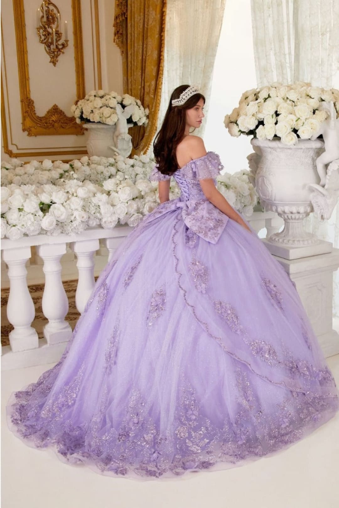 cinderella-divine-15701 Floral Corset Glitter Layered Quinceanera Ball Gown - Dress