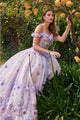 Cinderella Divine-15704 Embroidered Floral Sweetheart Corset Long Ball Gown - Dress