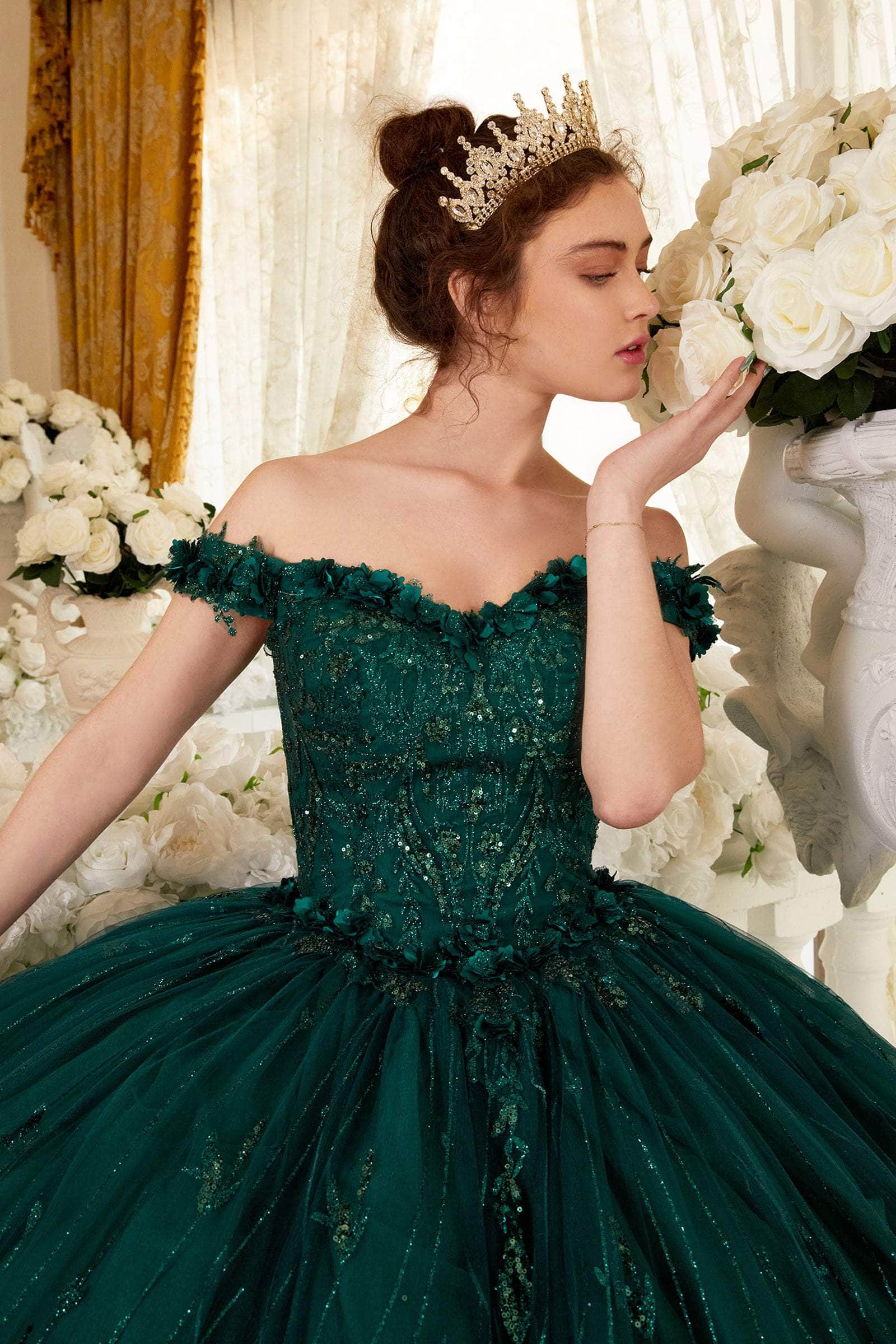 Ladivine 15704 - Sweetheart Floral Appliqued Ballgown - Prom