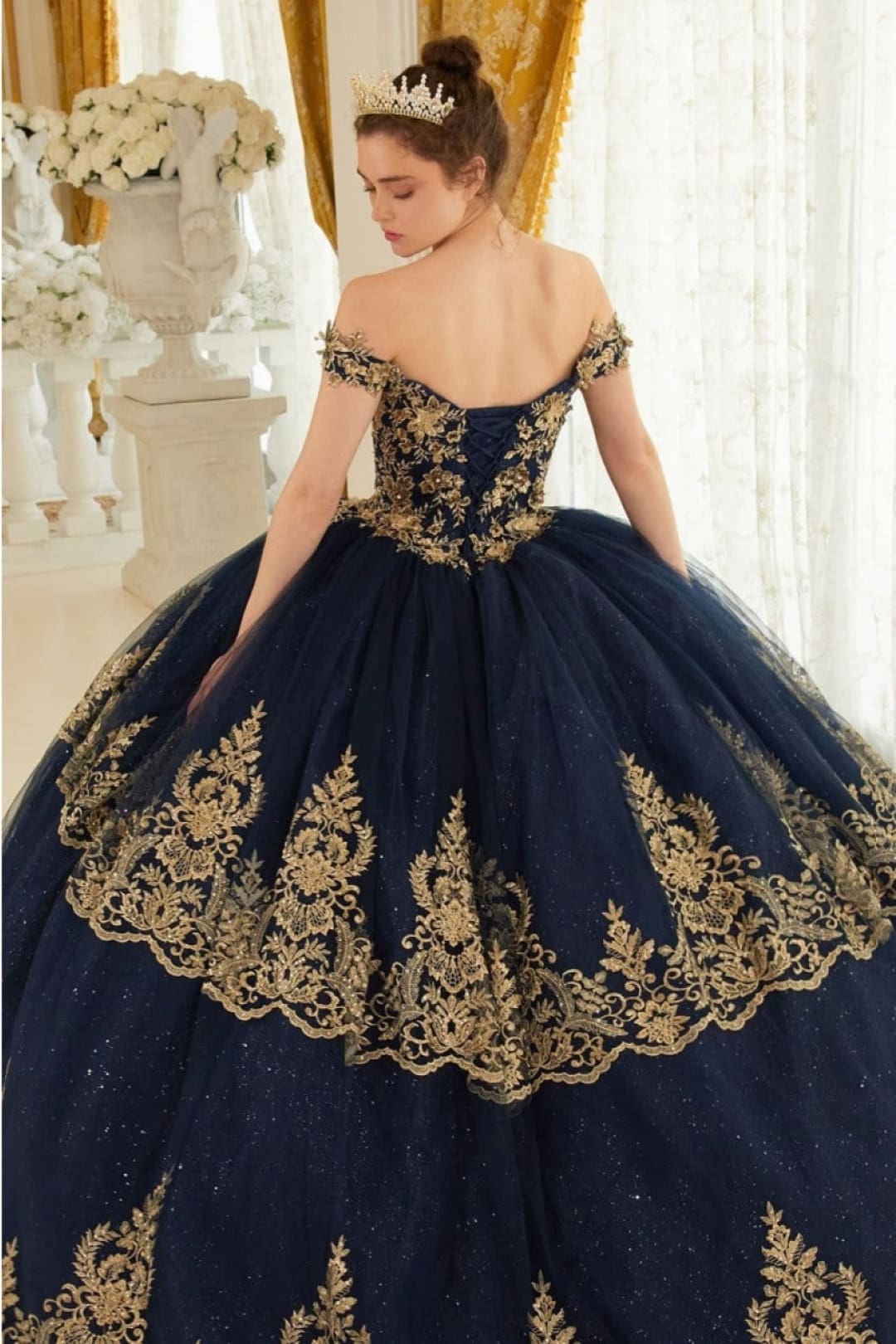 Ladivine 15705 Gold Layered Lace Applique Sweetheart Long Ball Gown - Dress