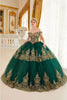 Ladivine 15705 Gold Layered Lace Applique Sweetheart Long Ball Gown - EMERALD / XS - Dress