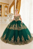 Ladivine 15705 Gold Layered Lace Applique Sweetheart Long Ball Gown - EMERALD / XS - Dress