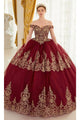 Ladivine 15705 - Off-Shoulder Gold Lace Applique Ballgown - Prom