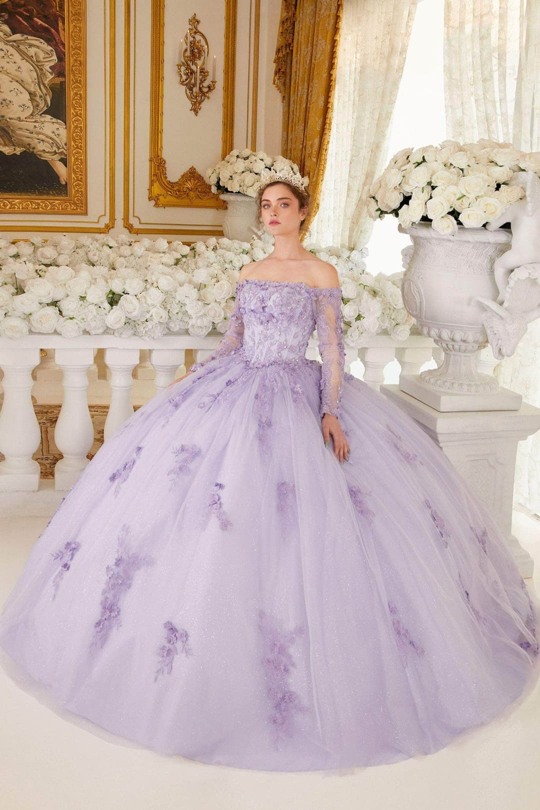 Ladivine 15706 - Long Sleeve Off-Shoulder Ballgown - Prom
