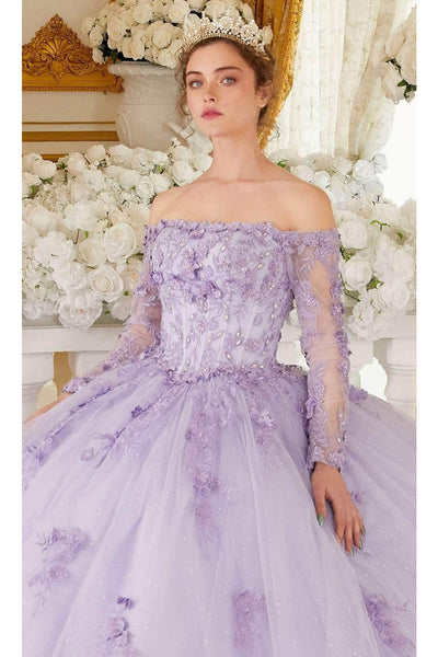 Ladivine 15706 - Long Sleeve Off-Shoulder Ballgown - Prom