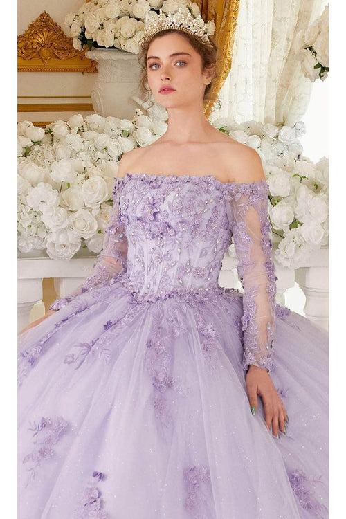 Ladivine 15706 - Long Sleeve Off-Shoulder Ballgown - Prom