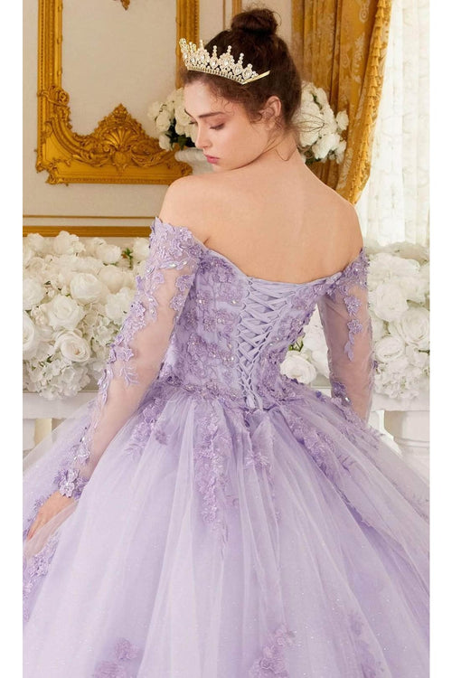 Ladivine 15706 - Long Sleeve Off-Shoulder Ballgown - Prom